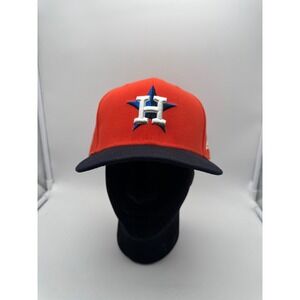New Era Houston Astros 59FIFTY Fitted Orange‎ Navy Blue MLB Baseball Size 7 1/4